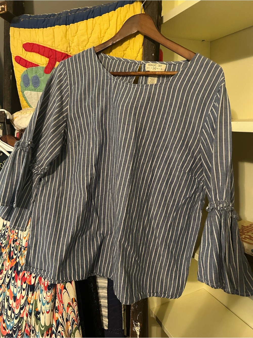 Striped Navy Bell-Sleeve Blouse - Midnight Sky